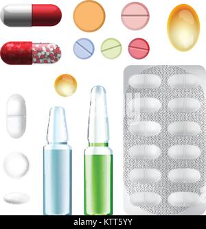 Médecine, Pharmacie, Hôpital ensemble de drogues vector illustration Illustration de Vecteur