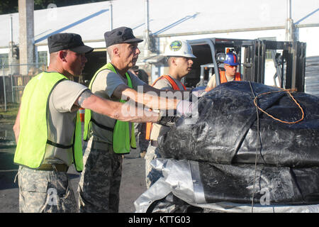 Depuis l'activation a débuté le 29 septembre 2017 en réponse à la dévastation à Porto Rico, la Garde côtière de New York presque triplé la taille de sa force sur l'état du service actif. En moins de deux semaines, le New York Garde côtière canadienne active a augmenté à 70 soldats sur le terrain au Camp Smith, qui ont travaillé sans relâche 24 heures sur 24, sept jours par semaine, à dépasser toutes les attentes dans cette difficile opération logistique. Photos par la CPS Zach Perkins/New York Guard Force de défense de l'état/relâché Banque D'Images