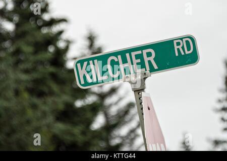 Kilcher Road marquant le début de l'Homestead Kilcher dans remote Fritz Creek, Alaska. Le Kilchers sont originales, les fermiers et les étoiles de l'émission de télévision réalité la dernière frontière de l'Alaska montrent. Banque D'Images