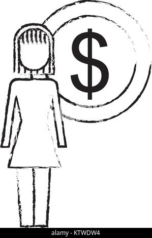 Businesswoman pièce de un dollar symbole monétaire Illustration de Vecteur