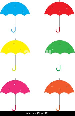 Set parapluie de couleur avec des gouttes de pluie Illustration de Vecteur