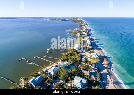 Florida Hutchinson Island Stuart Atlantic Ocean, Indian River Ecological Lagoon Sbaignoire Reef Beach, maisons avec vue aérienne depuis le dessus Banque D'Images