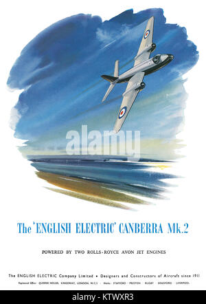 1951 La publicité pour l'English Electric Canberra Mk. 2 turboréacteurs d'avions bombardier moyen. Banque D'Images