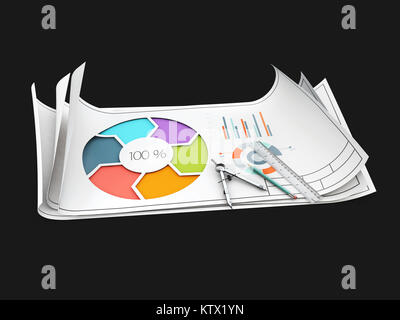Graphique à secteurs d'affaires en couleur pour vos documents.. La conception de matériel, 3d illustration. Banque D'Images