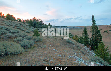 Coucher de soleil sur verre d'Canyon vu de Tillett Ridge dans les Montagnes Pryor sur la ligne d'État du Montana Wyoming - United States Banque D'Images