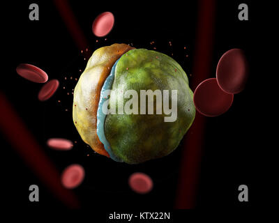 Cellules virus close up avec des cellules de sang, 3d illustration. Banque D'Images