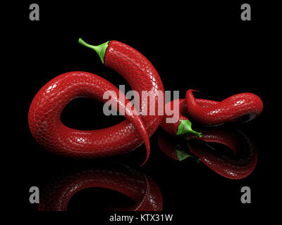 3d illustration de piment rouge avec la peau de serpent. Banque D'Images
