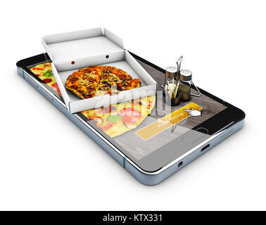 Commander des aliments site web en ligne. Livraison de pizza fast food service en ligne, 3d illustration Banque D'Images