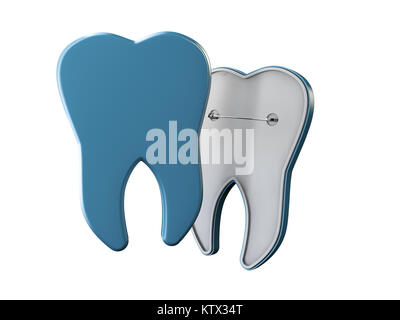 3d illustration de la dent bleue sous la forme d'un insigne, Concept dentaire cadre. Banque D'Images