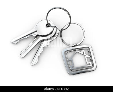 Illustration 3d de porte clés avec le trousseau isolé sur fond blanc Banque D'Images