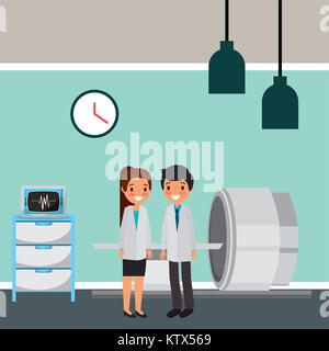 Les médecins du cerveau du corps de la machine en salle de procédure Illustration de Vecteur