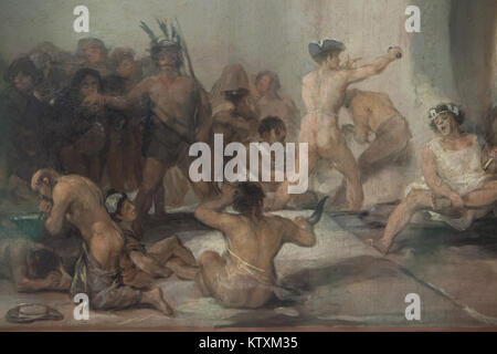 Malades Mentaux, les personnes représentées dans le détail de l'œuvre "l'asile" par le peintre espagnol Francisco Goya (ca. 1812-1819) sur l'affichage à la Real Academia de Bellas Artes de San Fernando (Académie royale des beaux-arts de San Fernando) à Madrid, Espagne. Banque D'Images