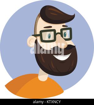 Visage barbu homme hipster vecteur dans les lunettes portrait Illustration de Vecteur