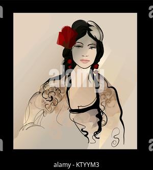 Le flamenco espagnol traditionnel femme - vector illustration Illustration de Vecteur