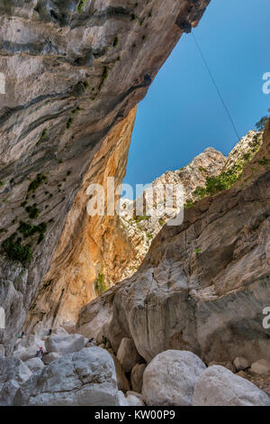 Murs en pierre calcaire à Canyon Gorropu, Gola Su Gorropu, parc national du Gennargentu, province de Nuoro, Sardaigne, Italie Banque D'Images
