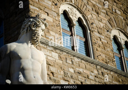 La statue de Neptune à Florence, situé sur la Piazza della Signoria, sculpteur Bartolomeo Ammannati 1563-1565. Banque D'Images