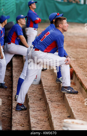 ZAGREB, CROATIE - 09 septembre 2017 : match de baseball Baseball Club entre Zagreb et BK Olimpija 83. Les joueurs de baseball Banque D'Images