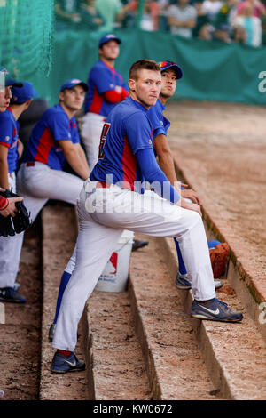 ZAGREB, CROATIE - 09 septembre 2017 : match de baseball Baseball Club entre Zagreb et BK Olimpija 83. Les joueurs de baseball Banque D'Images