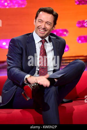 De 0001 SOUS EMBARGO VENDREDI 29 DÉCEMBRE Hugh Jackman apparaissant sur le Graham Norton Show filmé au London Studios, Londres d'être diffusées sur le Nouvel An. Banque D'Images