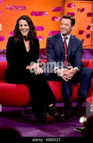 De 0001 SOUS EMBARGO VENDREDI 29 DÉCEMBRE Suranne Jones et Hugh Jackman apparaissant sur le Graham Norton Show filmé au London Studios, Londres d'être diffusées sur le Nouvel An. Banque D'Images