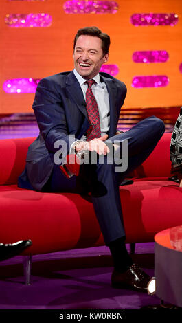 De 0001 SOUS EMBARGO VENDREDI 29 DÉCEMBRE Hugh Jackman apparaissant sur le Graham Norton Show filmé au London Studios, Londres d'être diffusées sur le Nouvel An. Banque D'Images