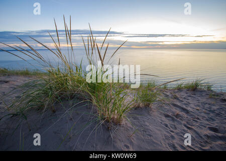 Voir de dormir Dunes National Lakeshore. Vue panoramique du lac Michigan, du haut d'une dune de sable Sleeping Bear Dunes. L'Empire, au Michigan. Banque D'Images
