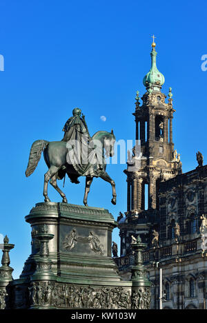 Dresde, statue équestre roi Johann et église de la cour, Johann König Reiterstandbild und Hofkirche Banque D'Images