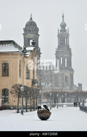 Dresde, Brühlsche Terrasse im Winter Banque D'Images