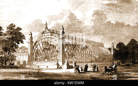 Le "Crystal Sanatorium ' alias 'Hôpital Sanatorium Victoria Park (Londres, Royaume-Uni) , conçu par Sir Joseph Paxton - l'hôpital n'a jamais été construit en raison de facteurs de coûts et l'hôpital de Bethnal Green. a été construit à la place. - Hôpital de Londres pour les maladies de la poitrine) - Une illustration 1851 Banque D'Images