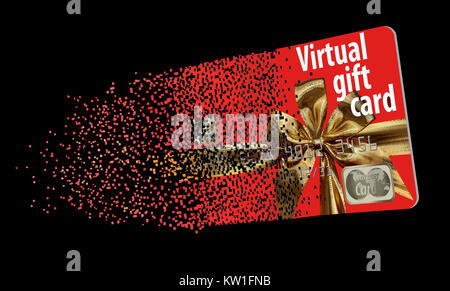 Les cartes-cadeaux virtuel, également appelé e-cartes-cadeaux, gagnent en popularité. Voici une carte pixélisée qui font le voyage de l'électronique un vrai cadeau pour les Banque D'Images