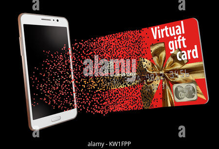 Les cartes-cadeaux virtuel, également appelé e-cartes-cadeaux, gagnent en popularité. Voici une carte pixélisée qui font le voyage de l'électronique un vrai cadeau pour les Banque D'Images