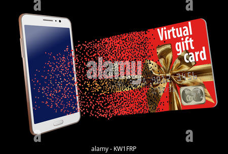 Les cartes-cadeaux virtuel, également appelé e-cartes-cadeaux, gagnent en popularité. Voici une carte pixélisée qui font le voyage de l'électronique un vrai cadeau pour les Banque D'Images