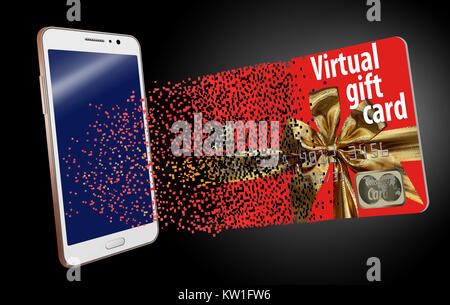 Les cartes-cadeaux virtuel, également appelé e-cartes-cadeaux, gagnent en popularité. Voici une carte pixélisée qui font le voyage de l'électronique un vrai cadeau pour les Banque D'Images