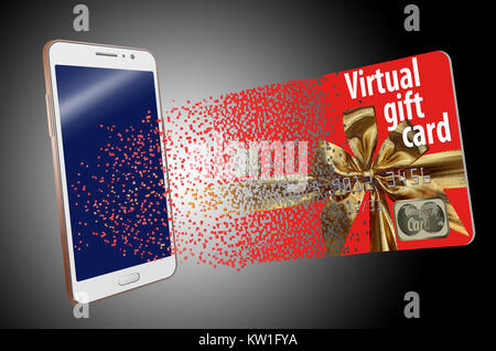 Les cartes-cadeaux virtuel, également appelé e-cartes-cadeaux, gagnent en popularité. Voici une carte pixélisée qui font le voyage de l'électronique un vrai cadeau pour les Banque D'Images
