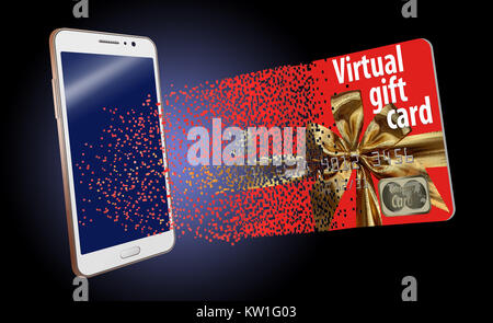 Les cartes-cadeaux virtuel, également appelé e-cartes-cadeaux, gagnent en popularité. Voici une carte pixélisée qui font le voyage de l'électronique un vrai cadeau pour les Banque D'Images