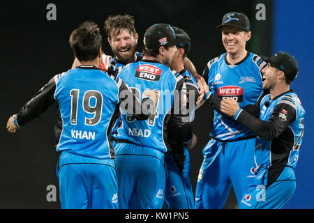 Sydney, Australie. 28 Dec, 2017. Adelaide grévistes célèbrent leur victoire au KFC Big Bash League Cricket match entre les Sixers de Sydney Adelaide v les grévistes de la CTB à Sydney. Crédit : Steven Markham/Alamy Live News Banque D'Images