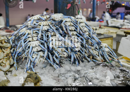 Crabe frais à la vente à la marché aux poissons Deira à Dubaï Banque D'Images