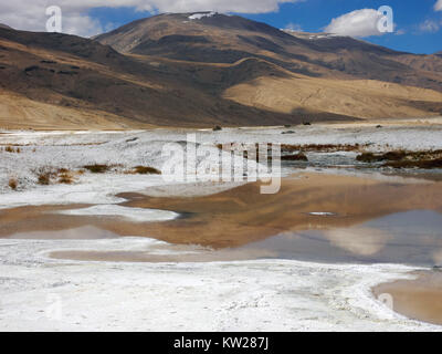 Vallée de hot springs minéralisé dans le Ladakh, Himalaya, Inde du Nord. Banque D'Images