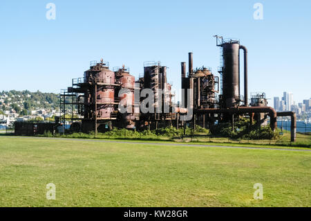 Travaux gaz Park à Seattle, Washington. Il s'agit d'un parc public sur le site de l'ancienne Seattle Gas Light Company de l'usine de gazéification. Banque D'Images