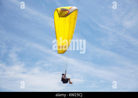 Man enjoying parachute au-dessus de Long Point Reef sur plages du nord de Sydney, Australie Banque D'Images