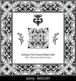 Tuile Antique frame pattern set Noir Gris Fleur Spirale Kaleidoscope Illustration de Vecteur