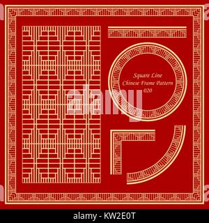 Chinois Vintage Frame Pattern Set Square Line Illustration de Vecteur