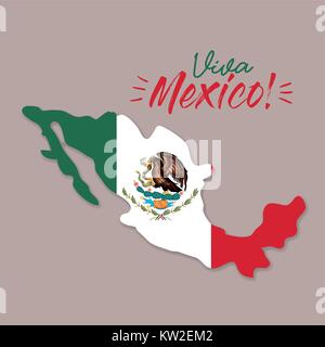 Viva Mexico poster avec la carte du Mexique et d'un drapeau silhouette colorée Illustration de Vecteur