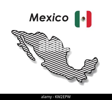 Mexique poster avec carte monochrome rayé et drapeau mexicain en silhouette colorée Illustration de Vecteur