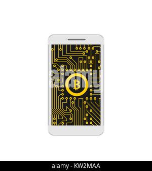 Bitcoin, CTB, CryptoCurrency, Concept de l'exploitation minière de l'argent numérique, Bit-Coin et Téléphone mobile Illustration de Vecteur