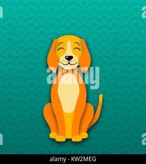 Cartoon dog sitting, Funny Doggy, symbole de la Nouvelle Année 2018 Illustration de Vecteur