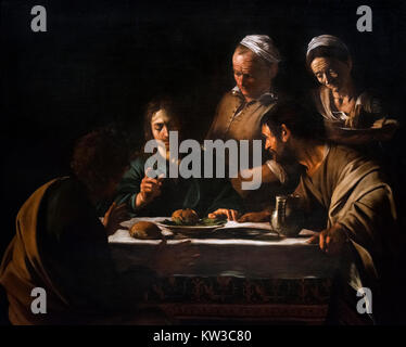 Peinture Caravaggio.Dîner à Emmaus par Michel-Ange Merisi da Caravaggio (1571-1610), huile sur toile, 1606 Banque D'Images