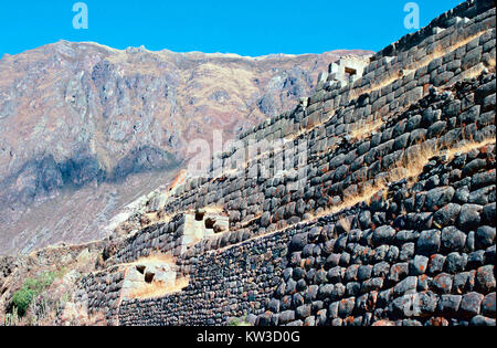 Temple du Soleil, les ruines Inca de Ollantaytambo,Pérou, Banque D'Images