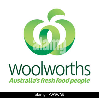 Le logo Woolworths représente l'identité de marque de Woolworths, une chaîne de supermarchés bien connue en Australie. Le logo a évolué au fil du temps pour refléter l'approche moderne de l'entreprise en matière de vente au détail et son engagement envers le service à la clientèle. Banque D'Images
