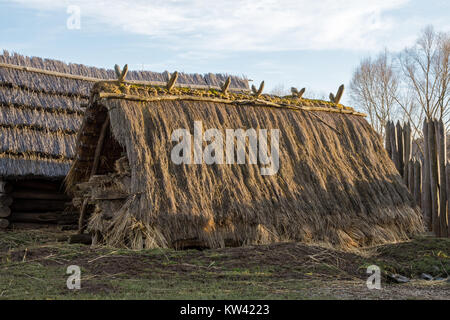Hut rural ancien en pierre au toit en paille Banque D'Images